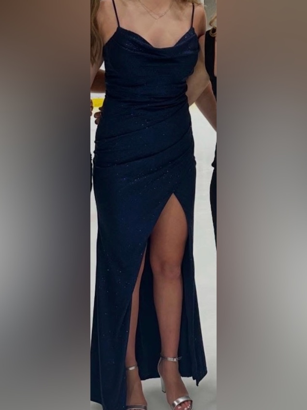 Windsor Navy Sparkle Draped Cowl Maxi Dress - Picture 5 of 5